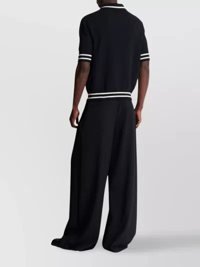 Balmain College Emblem Short Sleeve Polo Sweater In Black