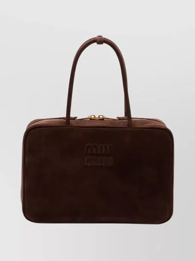 Miu Miu Rectangular Suede Tote Bag Top Handles In Brown