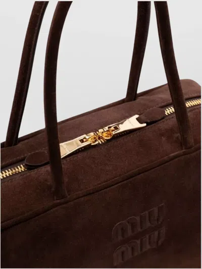 Miu Miu Rectangular Suede Tote Bag Top Handles In Brown