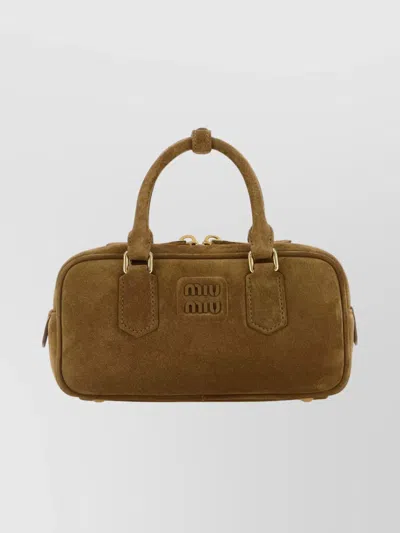 Miu Miu Arcadie Suede Leather Satchel With Padding In Green