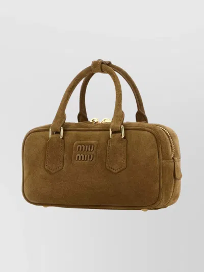 Miu Miu Arcadie Suede Leather Satchel With Padding In Green