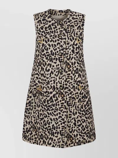 Valentino Womens Animalier Leopard-print Long Wool And Silk-blend Gilet In Gray