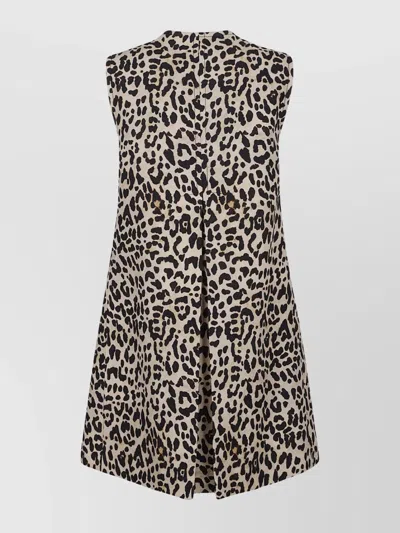 Valentino Womens Animalier Leopard-print Long Wool And Silk-blend Gilet In Gray