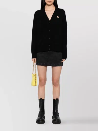 Maison Kitsuné V-neck Long Sleeve Wool Cardigan In Black