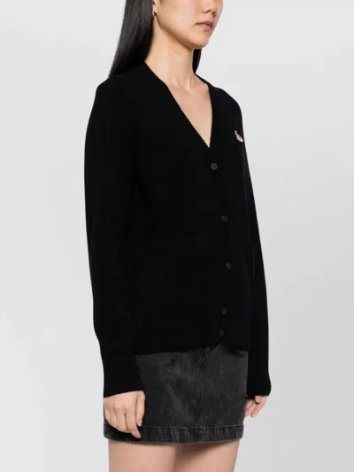 Maison Kitsuné V-neck Long Sleeve Wool Cardigan In Black