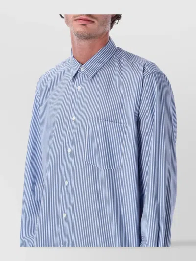 Comme Des Garçons Striped Long Sleeve Shirt Featuring Chest Pocket In Blue