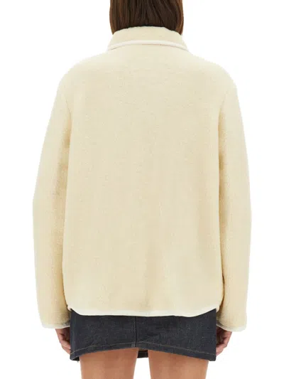 Apc Stylish Coat With Large Pockets And Trim In Neutral