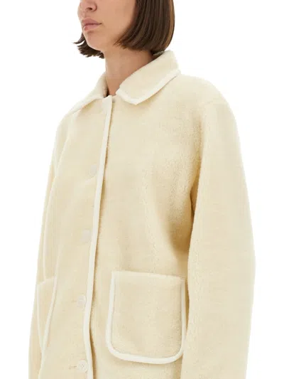 Apc Stylish Coat With Large Pockets And Trim In Neutral
