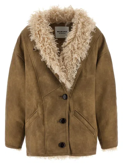 Isabel Marant Étoile Isabel Marant Etoile Women Beige Shearling Coat With High Collar And Button Closure In Leather And F In Brown