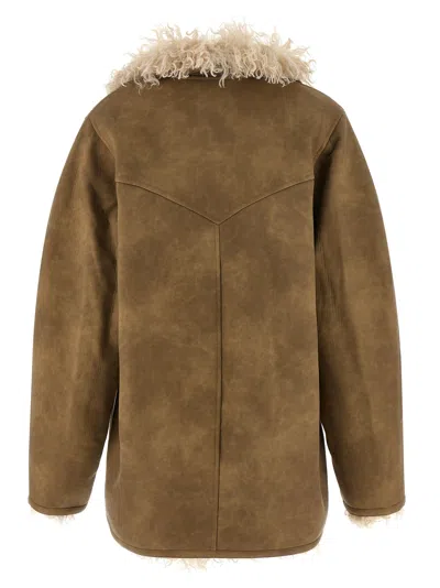 Isabel Marant Étoile Isabel Marant Etoile Women Beige Shearling Coat With High Collar And Button Closure In Leather And F In Brown