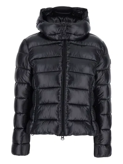 Save The Duck Cosmary Black Down Jacket With Removable Hood And Logo Patch On The Sleeve In Tech Fabric Woman