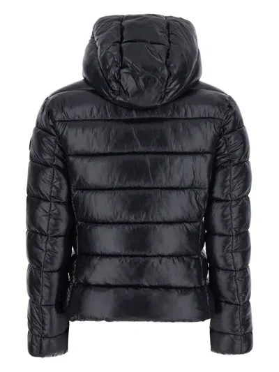 Save The Duck Cosmary Black Down Jacket With Removable Hood And Logo Patch On The Sleeve In Tech Fabric Woman