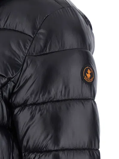 Save The Duck Cosmary Black Down Jacket With Removable Hood And Logo Patch On The Sleeve In Tech Fabric Woman