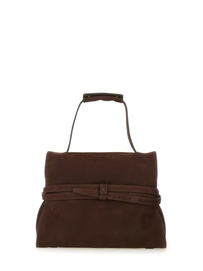 Moschino Buckle Nubuck Leather Tote Bag In Brown