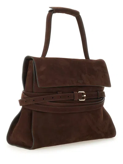 Moschino Buckle Nubuck Leather Tote Bag In Brown
