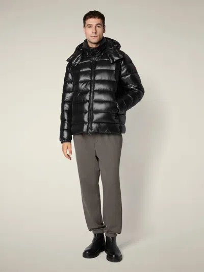Save The Duck Florian Down Jacket With Lacquered Finish And Removable Hood Clothing In Black