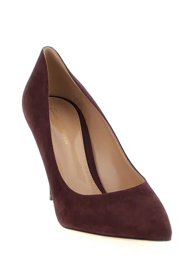 Gianvito Rossi Pointed Toe Suede Stiletto Heel Pumps In Burgundy