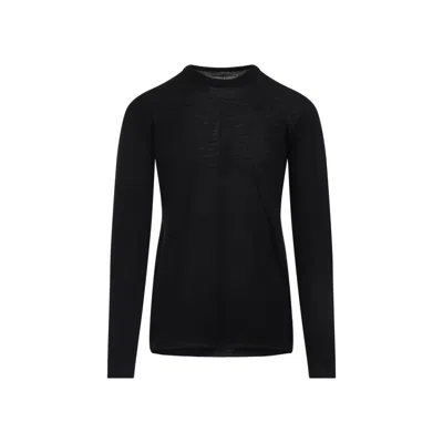 Rick Owens Black Wool Ribbed Round Neck Pullover In Black