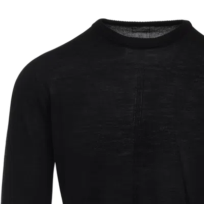Rick Owens Black Wool Ribbed Round Neck Pullover In Black