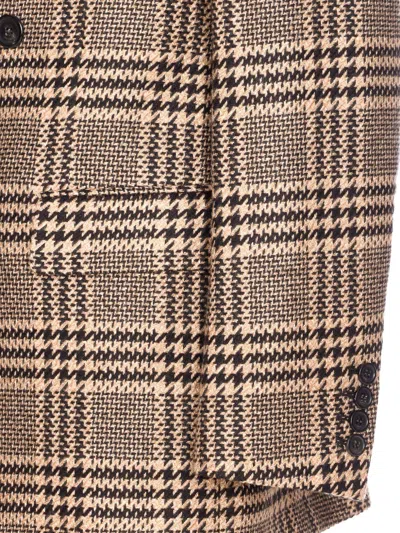 Saint Laurent Double-breasted Checked Silk And Cashmere-blend Blazer In Brown