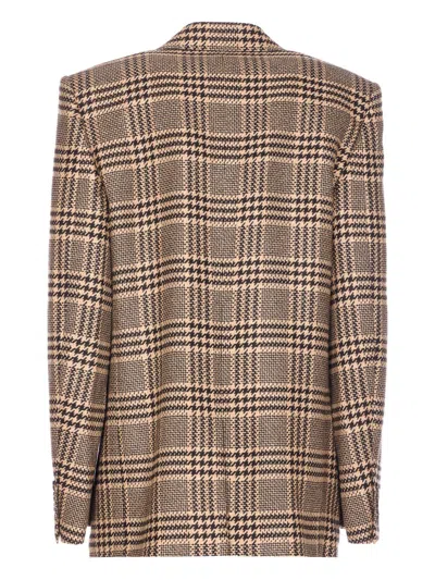 Saint Laurent Double-breasted Checked Silk And Cashmere-blend Blazer In Brown