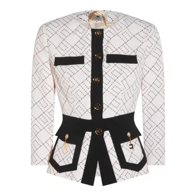 Elisabetta Franchi Geometric-pattern Button Double-crepe Jacket In White