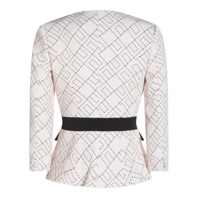 Elisabetta Franchi Geometric-pattern Button Double-crepe Jacket In White