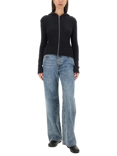 Our Legacy Hooded Zip-up Knit Sweater With Ribbed Details In Black