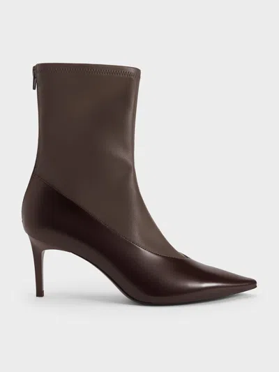 Charles & Keith - Pointed-toe Back-zip Stiletto-heel Ankle Boots In Brown