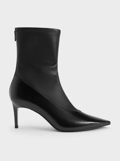 Charles & Keith - Pointed-toe Back-zip Stiletto-heel Ankle Boots In Black