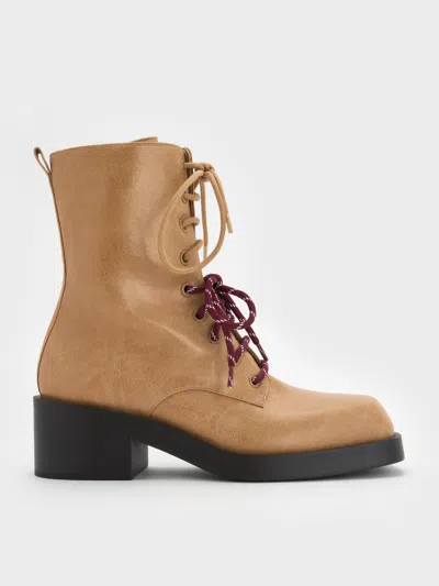 Charles & Keith - Logan Double-lace Mid-calf Combat Boots In Neutral