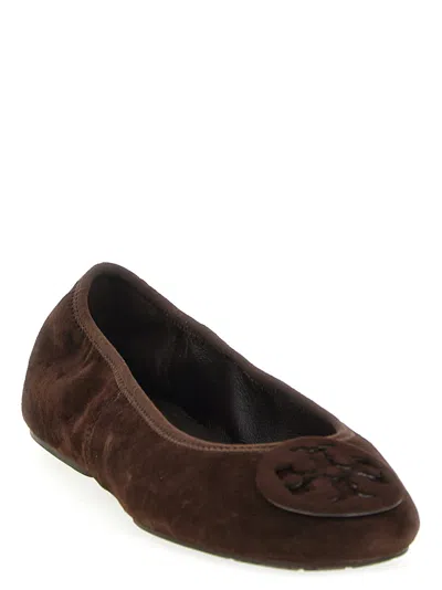 Tory Burch Brown Suede Minnie Ballerinas In Animal Print