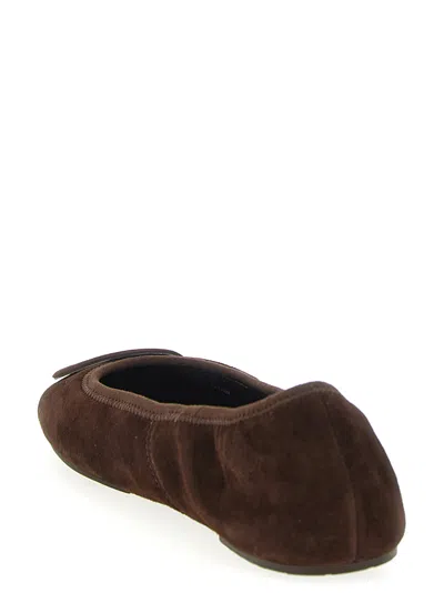 Tory Burch Brown Suede Minnie Ballerinas In Animal Print