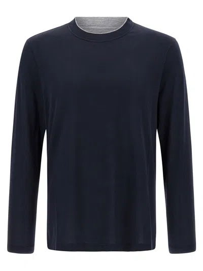 Brunello Cucinelli Multi Layer T-shirt Multicolor In Blue