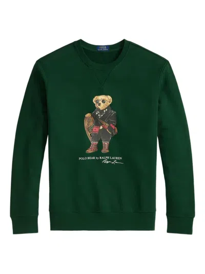 Polo Ralph Lauren Mens Fa25 Moss Holiday Bear Crewneck Bear-print Cotton-blend Sweatshirt In Green