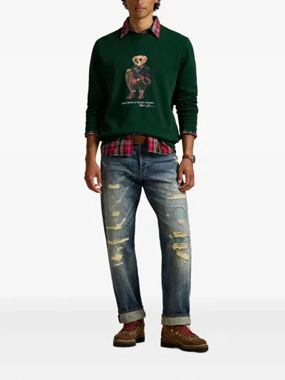 Polo Ralph Lauren Mens Fa25 Moss Holiday Bear Crewneck Bear-print Cotton-blend Sweatshirt In Green