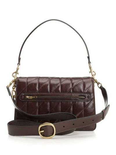 Coach Quilted Glazed Leather Chain Tabby Shoulder Bag With Chain Shoulder Bags Brown