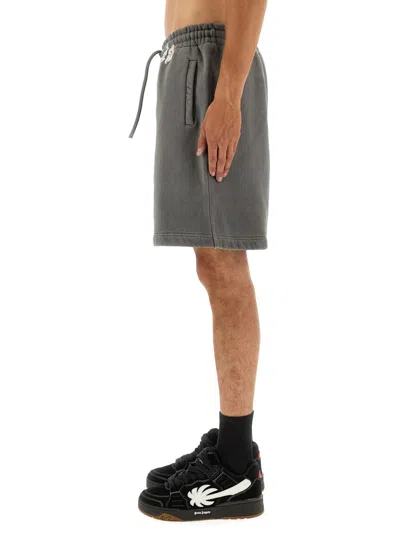 Palm Angels Logo Printed Drawstring Bermuda Shorts In Gray