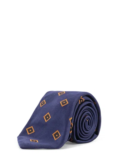 Kiton Ciro Paone Pattern Silk Tie In Blue