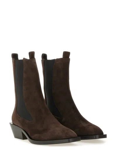 Aeyde Suede Block Heel Boots With Elastic Panels In Brown