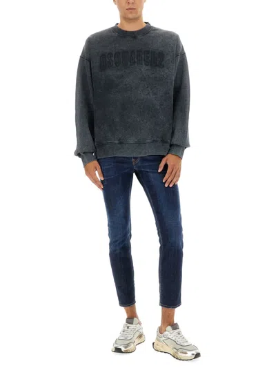Dsquared2 Washed Grey Sweatshirt With Logo In Gray