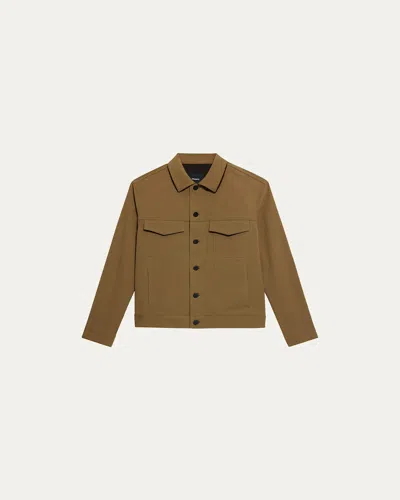 Theory River Cotton Blend Twill Trucker Jacket In Brown