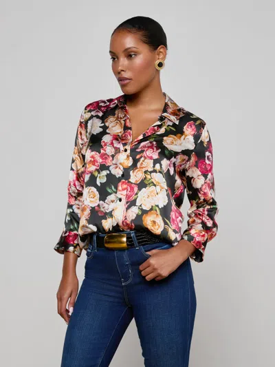 L'agence Dani Floral Print Silk Button-up Shirt In Multi