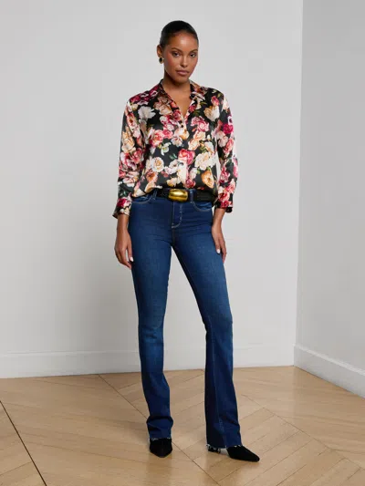 L'agence Dani Floral Print Silk Button-up Shirt In Multi