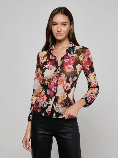 L'agence Dani Floral Print Silk Button-up Shirt In Multi