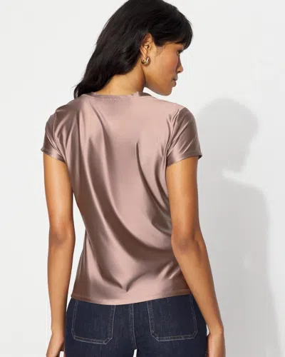 White House Black Market Glossy Jersey Crewneck Tee In Neutral