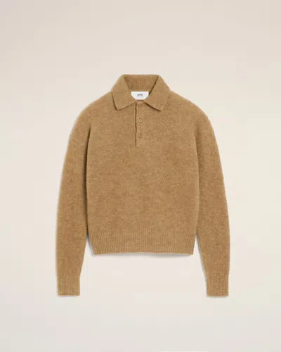 Ami Alexandre Mattiussi Ami Paris Polo In Alpaca And Wool In Brown