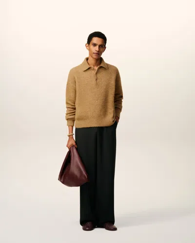 Ami Alexandre Mattiussi Ami Paris Polo In Alpaca And Wool In Brown