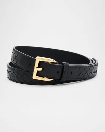 Bottega Veneta Cintura Intrecciato Leather Belt In Black