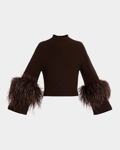 Lapointe Mock-neck Feather Merino Wool Sweater In Brown